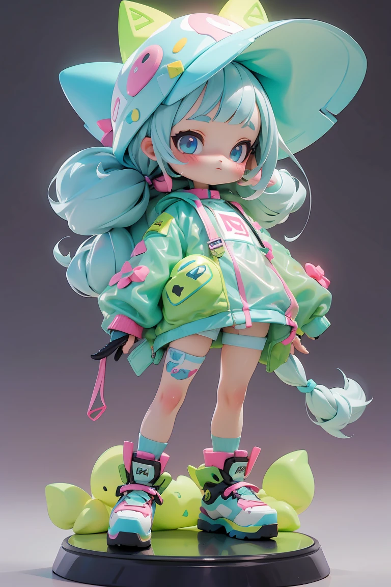Cute little girl wrapped in clear plastic, Tshibi, Fluorescent translucent sports fashion clothing trend, Wear Nike shoes, Candy color,  Bright background, 3D Toys, Cyberpunk Style, 4d cinema, Octane display, 3D Models, collectible toys,Nerdrooid,Street Style,by Pixar,Big Shoes , Fashion Trends, close up shot, Full body --AR 3:4 --q --niji 5 --niji 5 --s 100 --rhetorical expressions --s 2