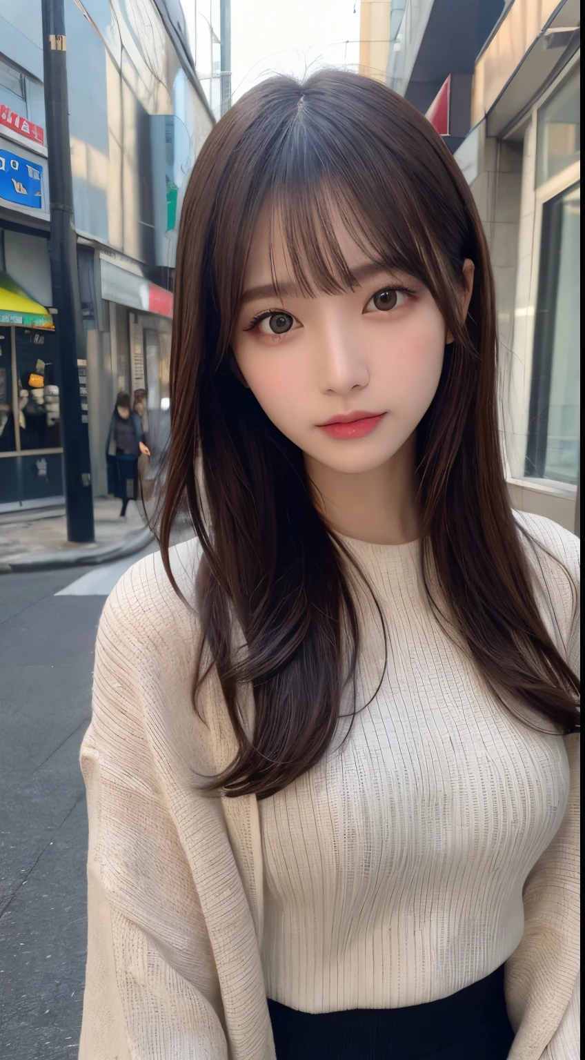finely detail, hight resolution, hightquality、Perfect dynamic composition, Beautiful detailed eyes, Medium Hair, small tits、Natural Color Lip,Kamimei、Background blur、20 years girl、1 persons、Transparent skin、Glowing hair、masutepiece, Best Quality, Illustration, Ultra-detailed, finely detail, hight resolution, 8K、The correct state of the human body、pretty pose,dishevled hair,beauty legs,Perfect beautiful face,KPOP Idol Face,Tokyo fashion long sleeve winter clothes