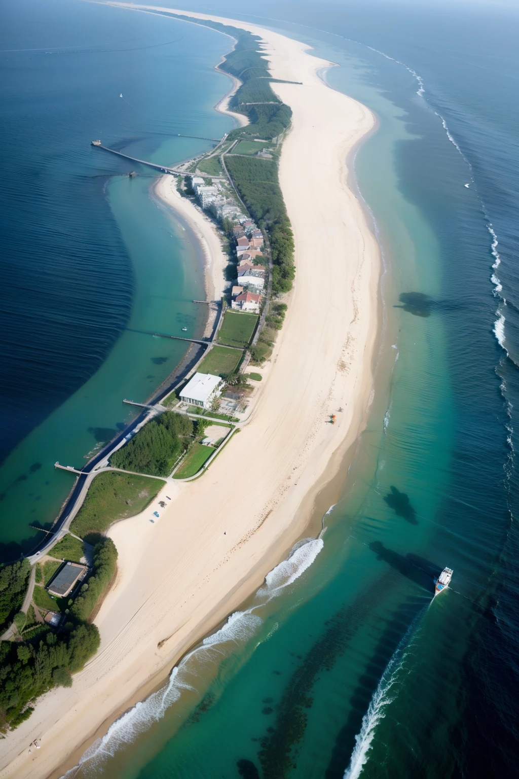 The beautiful and vibrant top view of the shallow sea