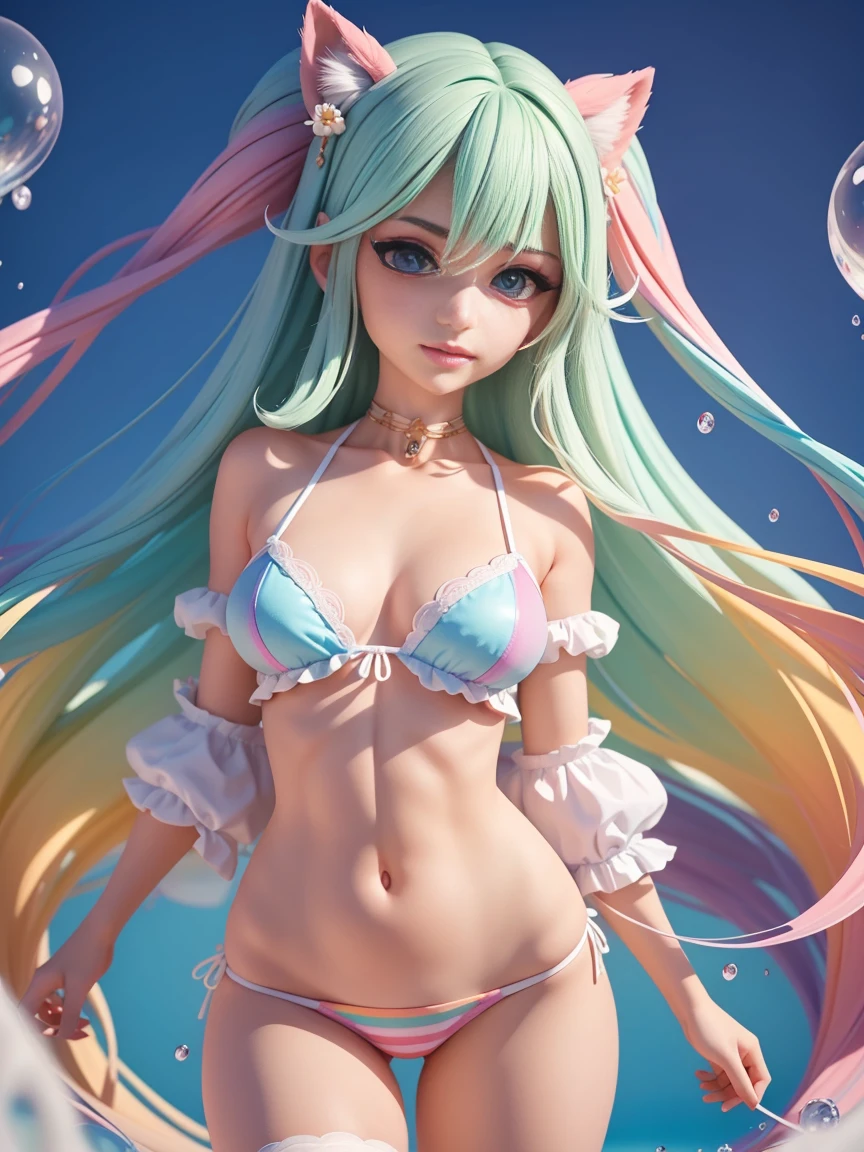 3D view of the entire female body.，Pop Mart  Box，Perfect pic beautiful woman:1.4, Slim Abs:1.2, (( big nippl), （rain，The Street：1.2），Open shirt，navel，Expose your navel.，((small lingerie，micro panty))，bigstm，Reveals f the breasts.，（multicolored.8），（All colors of the rainbow：1.8），（Drawings.：1.6），Cartoon strips,illustration,Drawings.,s big eyes,Crystal clear,rainbow color gradient,Rainbow hair，Delicate makeup,long eyelashes, looking at the audience，Watery big tears，(Rainbow hair：1.6), color splashes, Color explosion, Color splash, Color explosion, Thick lacquer style，messy lines，((shining)) ，(colorfully), (colorfully), (colorfully), colorfully, Bold color style, (splashing) (color splashes), color splashes, Acrylic pigment, gradient, paint, highest image quality, highest image quality, masterpiece, bara, Depth of Field, the pain on the face, the elegance: 1.2), rich, Long white hair, breeze, (Elegance: 1.etals: 1.4)，(((masterpiece))),(((Best Quality Best))),((Ultra - Details)),(illustration),(dynamic angle),((Floating)),(Painting),((Loose hair)),(bara),(1girll) , (( (Anima Face Details))),((beautiful detailed face)),The neckline is bare shoulders.,((Hair color)),((Striped hair)),beautiful detail eyes,(Gradient color eyes),(( （Colored eyes））），（（（Colored background））），（（（High saturation））），（（（Surrounded by vivid colors））），