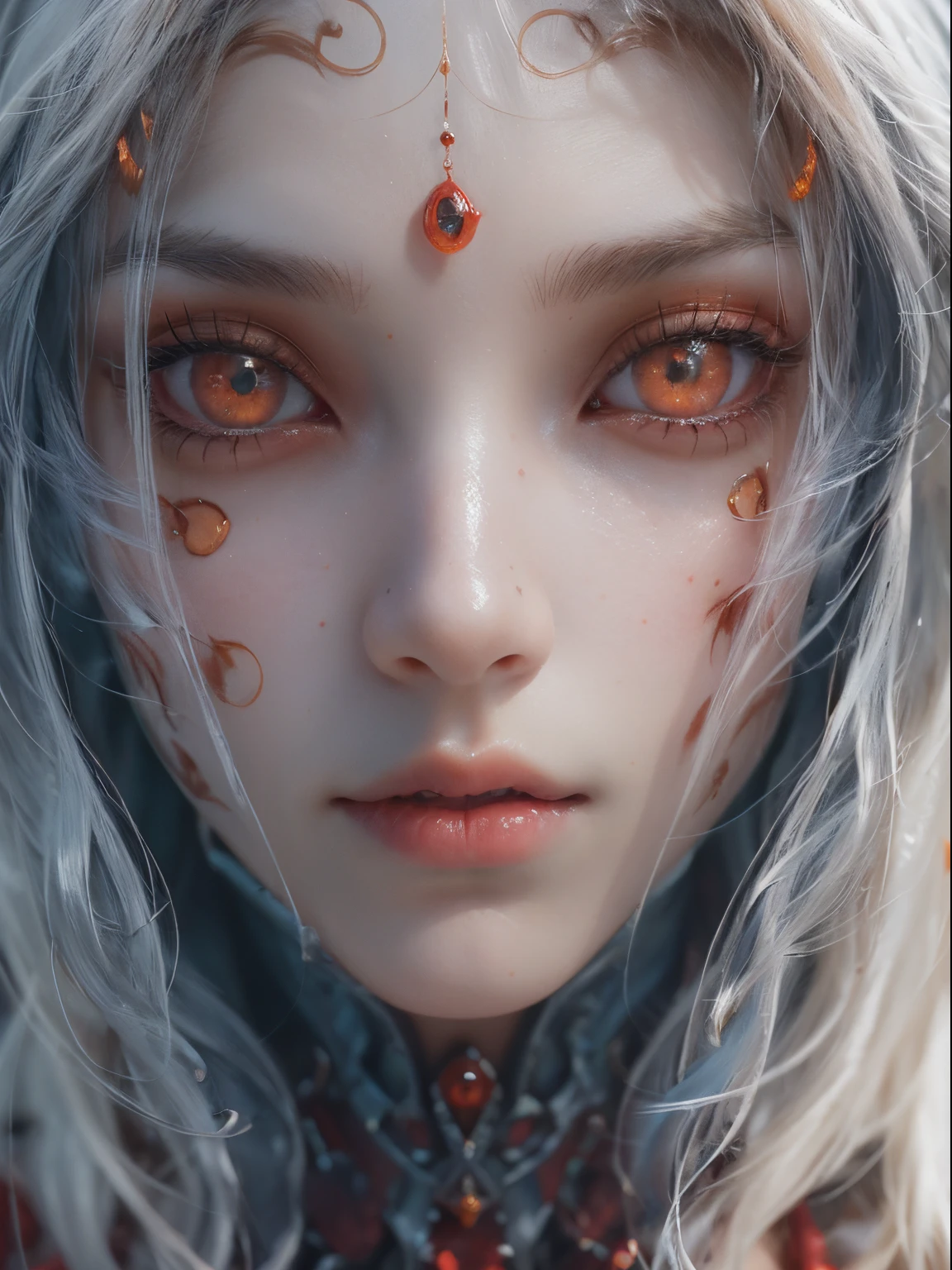 Female Alien, Beautiful face, seduces, red eyes, Full body like, A sexy, alien, No humans, an alien, cells are fused, Multiple hands, Lots of iridescent blue tentacle skin:1.5), extraterrestrial, cell, bio image, 魅惑的, Best Quality, 8K,,4K_quality, high_Definition,Dramatic Lighting, masutepiece:1.5,cinematic quality, detail up, Intricate details:1.2, 超A high resolution, High Definition, drawing faithfully, (Thick eyebrows:1.2), (Big scarlet eyes:1.6), Beautiful eyes with fine symmetry, (Ultra detailed eyes:1.2),(Highly detailed face and eyes:1.2), (High-resolution red-eye:1.4), Intimate face, (ultra detailed skin texture:1.4), Perfect Anatomy, (Beautiful toned body:1.5), (Moist skin:1.2), No makeup, (dark circles:1.1),
