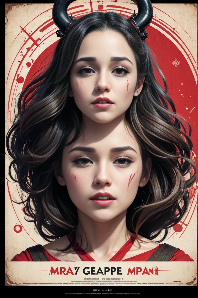(masutepiece, Best Quality), Emilia Clark、8K Wallpaper, Highly detailed, poster for, krampus, vintage horror, 1940's, christmas horror thriller movie poster, Bauhaus, shapes, lines, Abstract, propaganda, Gothic, Cinematic poster, Vintage,