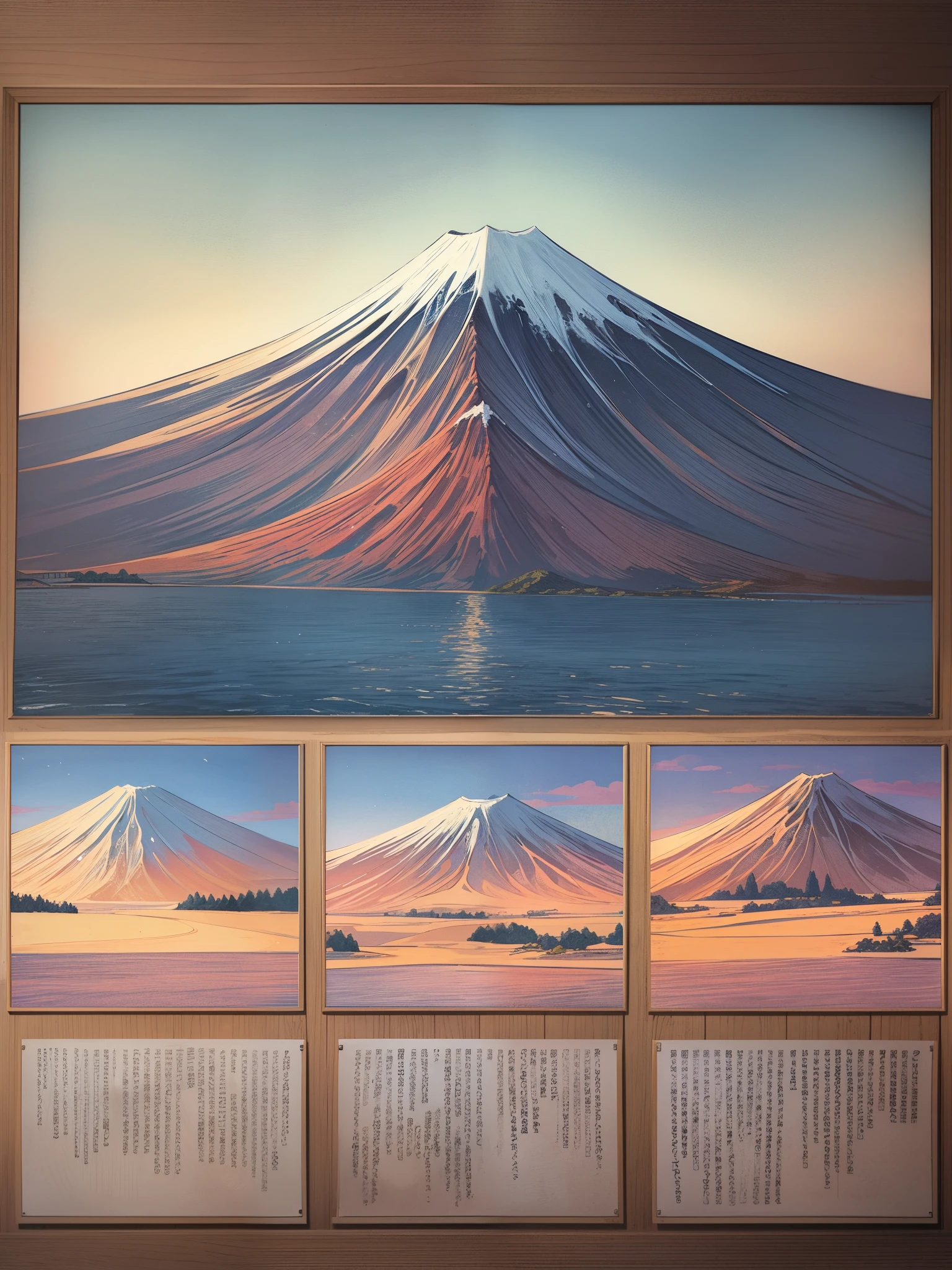 Masterpiece、top-quality、detaileds、jpn、Katsushika Hokusai、『36 Views of Fujitake』（Fugaku Sanju Rokei）ha、A collection of Fuji illustrations by Katsushika Hokusai.。1831-34（Tenpo 2-5 years）printing line。Total 46 figures。large size[Note 1]nishiki-e、Publisher: Yohachi Nishimuraya（Eijudo）。 Tanehiko Ryutei『Original product（Shohonjitate）』（1831（Tempo 2nd year）、Eijudo）According to the advertisement at the end of、at first「Thirty-six scenes」It was planned to be a complete set of、Due to strong sales, ten more items were added.[2]。 The added ten points are「Ura Fuji」Called[3]。『Original product』from a、The printing date is、1831（Tempo 2nd year）from a、『100 Views of Fugaku』1834, when the printing of（5th year）It seems that around[4]。 Thirty-six views of Mt. Fuji, painted by Tameichi Zenhokusai, one sheet of indigo printing, one sheet of one view of Mt.々This painting shows that the shape of Mt. Fuji differs depending on the location, or the view from Shichirigahama, or the view from Tsukuda Island, etc. It is useful for those who study landscapes. Follow like this々If you carve it, you&#39;ll have more than 100, not just 36.