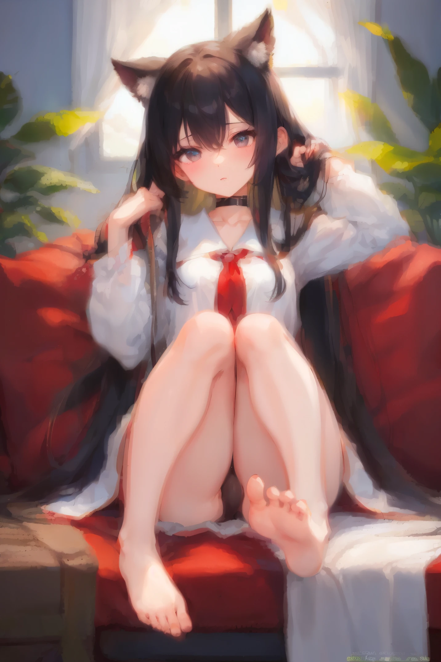 a barefoot girl, feet soles, Hair_Censor