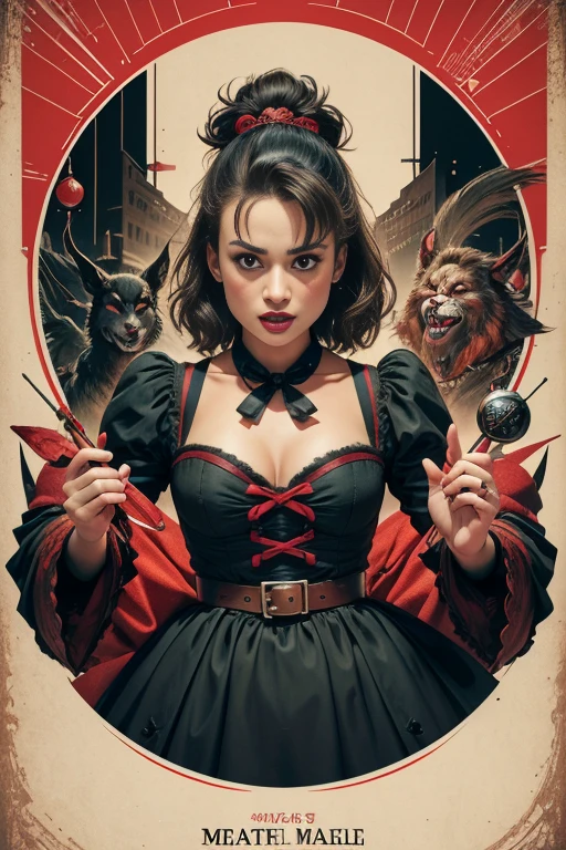 (masutepiece, Best Quality), Lea Michele、8K Wallpaper, Highly detailed, poster for, krampus, vintage horror, 1940's, christmas horror thriller movie poster, Bauhaus, shapes, lines, Abstract, propaganda, Gothic, Cinematic poster, Vintage,