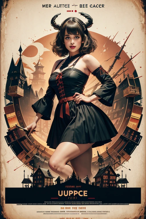 (masutepiece, Best Quality), Milla Jovovich、8K Wallpaper, Highly detailed, poster for, krampus, Vintageホラー, 1940's, クリスマスホラースリラー映画のposter for, Bauhaus, shapes, lines, Abstract, propaganda, Gothic, 映画poster for, Vintage,