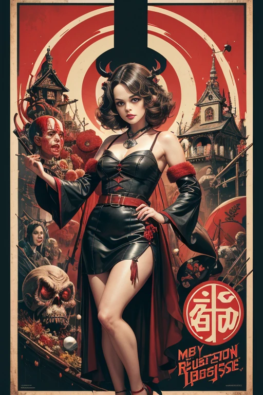 (masutepiece, Best Quality), Rachel Bilson、8K Wallpaper, Highly detailed, poster for, krampus, vintage horror, 1940's, christmas horror thriller movie poster, Bauhaus, shapes, lines, Abstract, propaganda, Gothic, Cinematic poster, Vintage,