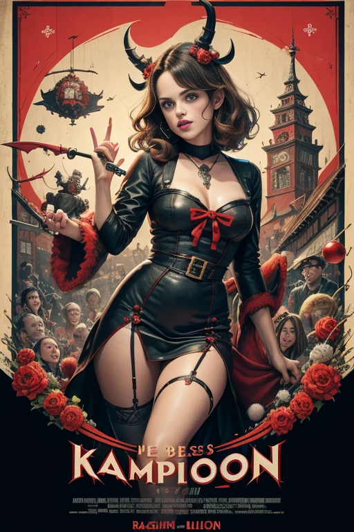 (masutepiece, Best Quality), Rachel Bilson、8K Wallpaper, Highly detailed, poster for, krampus, vintage horror, 1940's, christmas horror thriller movie poster, Bauhaus, shapes, lines, Abstract, propaganda, Gothic, Cinematic poster, Vintage,
