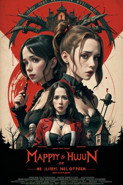 (masutepiece, Best Quality),Jennifer Love Hewitt、8K Wallpaper, Highly detailed, poster for, krampus, vintage horror, 1940's, christmas horror thriller movie poster, Bauhaus, shapes, lines, Abstract, propaganda, Gothic, Cinematic poster, Vintage,