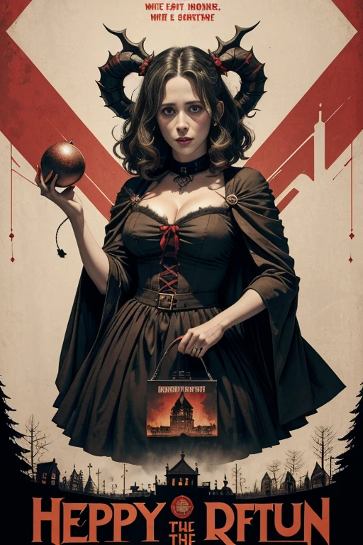 (masutepiece, Best Quality),Jennifer Love Hewitt、8K Wallpaper, Highly detailed, poster for, krampus, vintage horror, 1940's, christmas horror thriller movie poster, Bauhaus, shapes, lines, Abstract, propaganda, Gothic, Cinematic poster, Vintage,