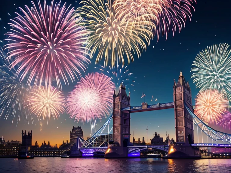 new year party, london, reveillon, artificial fireworks, lot fireworks, night