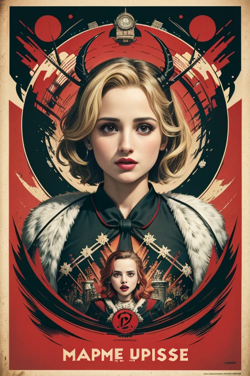 (masutepiece, Best Quality), Dianna Agron、8K Wallpaper, Highly detailed, poster for, krampus, vintage horror, 1940's, christmas horror thriller movie poster, Bauhaus, shapes, lines, Abstract, propaganda, Gothic, Cinematic poster, Vintage,