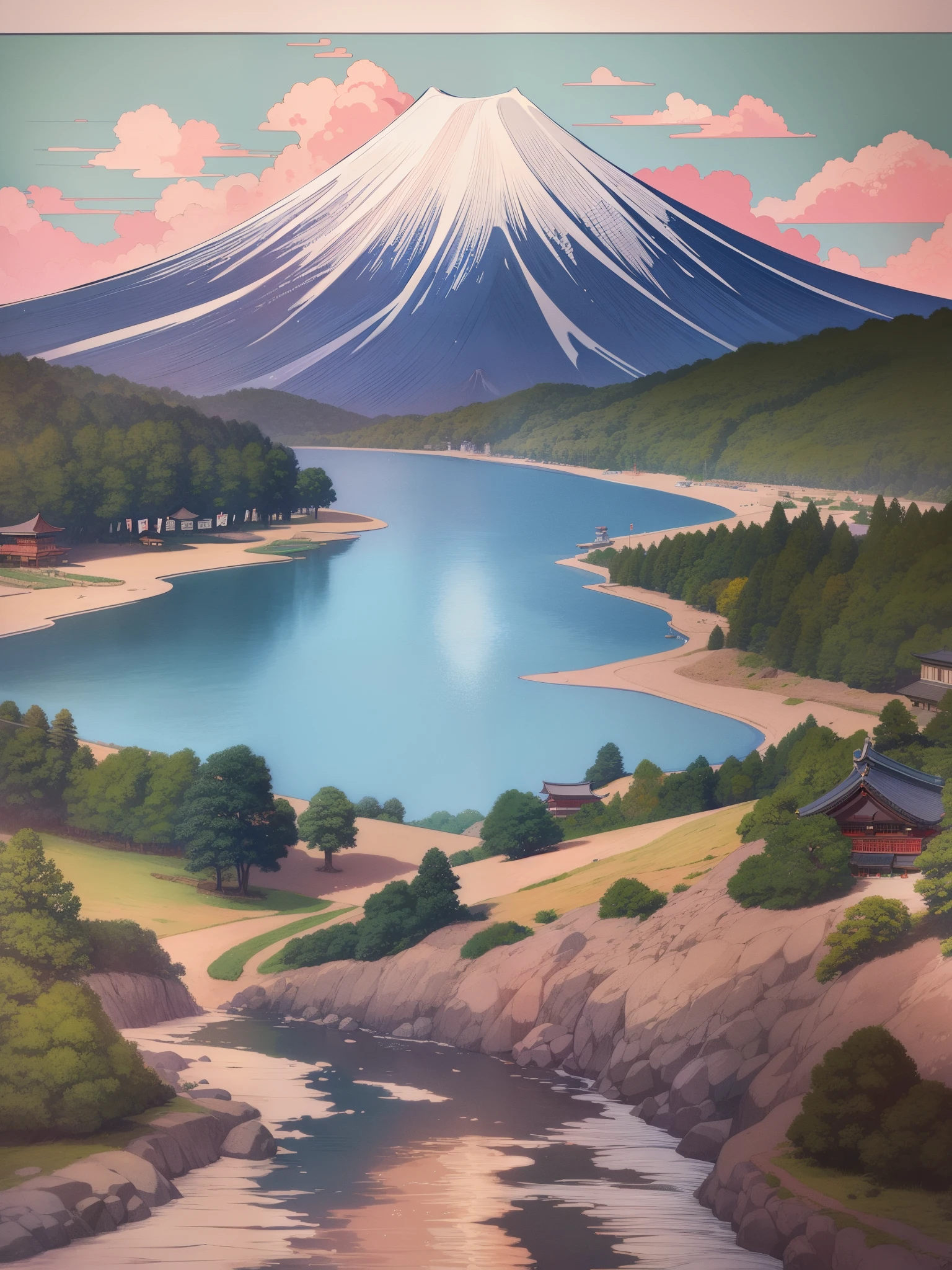 Masterpiece、top-quality、detaileds、jpn、Katsushika Hokusai、『36 Views of Fujitake』（Fugaku Sanju Rokei）ha、A collection of Fuji illustrations by Katsushika Hokusai.。1831-34（Tenpo 2-5 years）printing line。Total 46 figures。large size[Note 1]nishiki-e、Publisher: Yohachi Nishimuraya（Eijudo）。 Tanehiko Ryutei『Original product（Shohonjitate）』（1831（Tempo 2nd year）、Eijudo）According to the advertisement at the end of、at first「Thirty-six scenes」It was planned to be a complete set of、Due to strong sales, ten more items were added.[2]。 The added ten points are「Ura Fuji」Called[3]。『Original product』from a、The printing date is、1831（Tempo 2nd year）from a、『100 Views of Fugaku』1834, when the printing of（5th year）It seems that around[4]。 Thirty-six views of Mt. Fuji, painted by Tameichi Zenhokusai, one sheet of indigo printing, one sheet of one view of Mt.々This painting shows that the shape of Mt. Fuji differs depending on the location, or the view from Shichirigahama, or the view from Tsukuda Island, etc. It is useful for those who study landscapes. Follow like this々If you carve it, you&#39;ll have more than 100, not just 36.