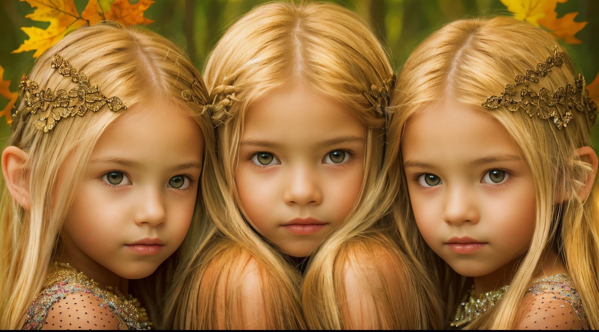 three girls CHILDREN are posing for a photo in the forest, beautiful girls, young girls, cute girls, 3 sisters look at each other in the mirror, beautiful faces, light-skinned African girl, by irakli swim, by Miroslava Sviridova, with a white complexion, beautiful portrait, varied ethnicities, 3 young and beautiful women, beautiful faces, girls resting WITH THEIR EYES CLOSED.