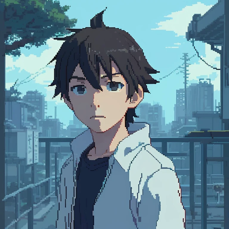 Makoto Shinkai's style，Boy pixel avatar，Cold