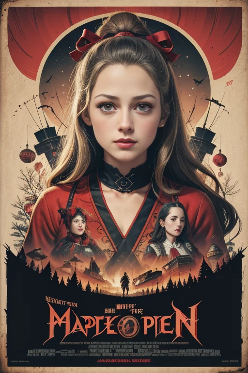 (masutepiece, Best Quality), Melissa Benoist、8K Wallpaper, Highly detailed, poster for, krampus, vintage horror, 1940's, christmas horror thriller movie poster, Bauhaus, shapes, lines, Abstract, propaganda, Gothic, Cinematic poster, Vintage,