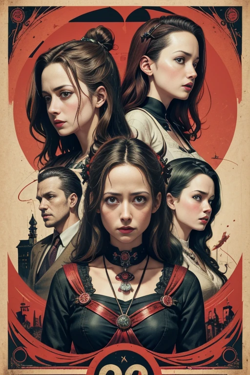 (masutepiece, Best Quality), Amy Acker、8K Wallpaper, Highly detailed, poster for, krampus, vintage horror, 1940's, christmas horror thriller movie poster, Bauhaus, shapes, lines, Abstract, propaganda, Gothic, Cinematic poster, Vintage,