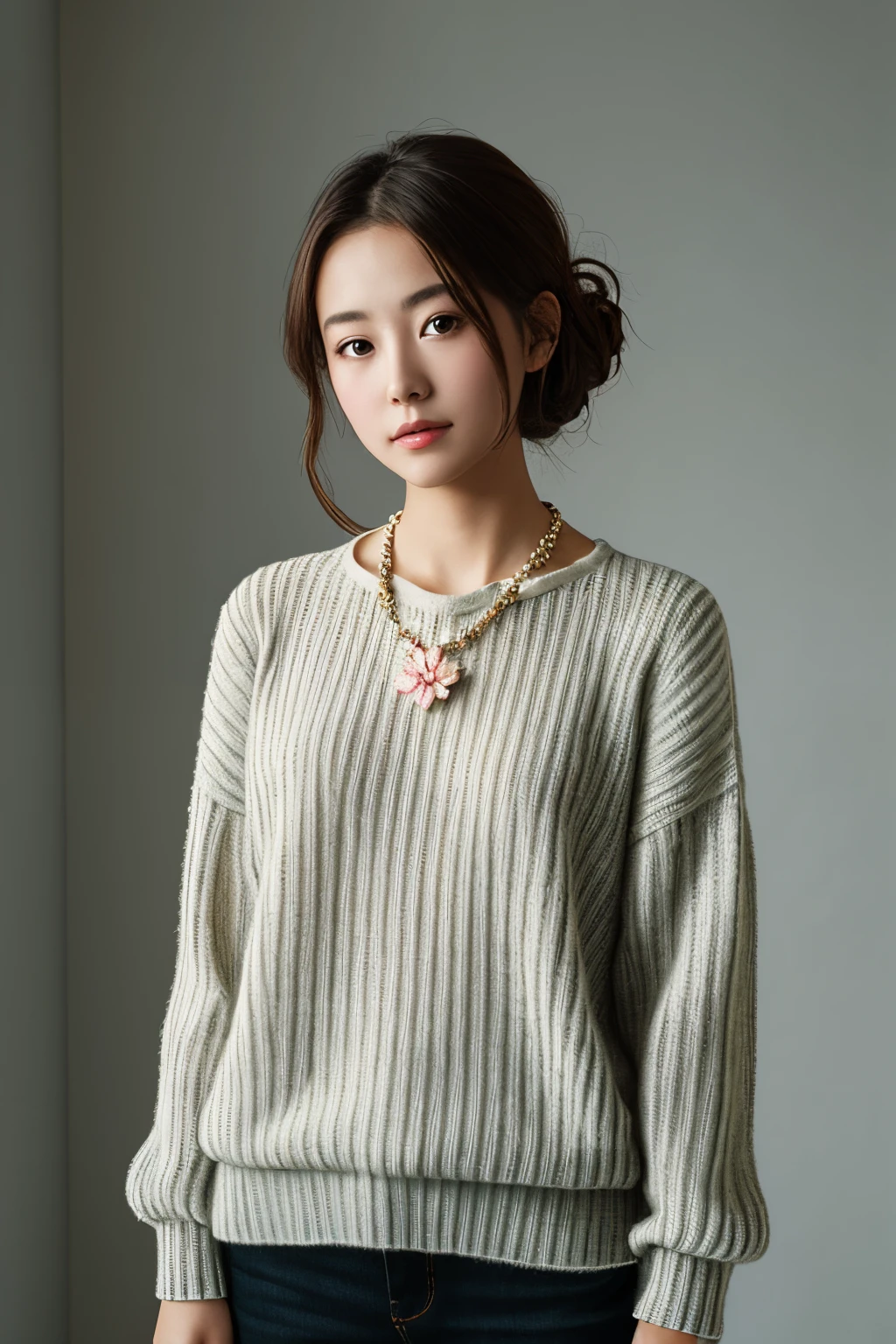 1girl,best quality,masterpiece,Volumetric Lighting,highres,flower_necklace,ribbed_sweater,