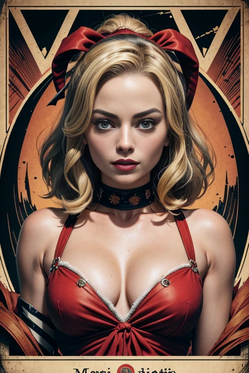 (masutepiece, Best Quality), Margot Robbie、8K Wallpaper, Highly detailed, poster for, krampus, vintage horror, 1940's, christmas horror thriller movie poster, Bauhaus, shapes, lines, Abstract, propaganda, Gothic, Cinematic poster, Vintage,