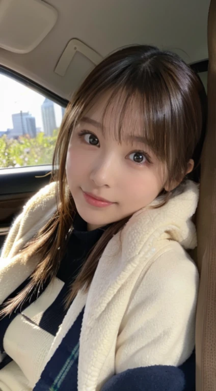 There was a woman sitting in a car wearing a tie, chiho, 8k selfie photograph, Yoshitomo Nara, young cute wan asian face, sakimi chan, xintong chen, sakimichan, young lovely Korean faces, wan adorable korean face, 1 8 I, Korean girl, girl cute-fine face --auto