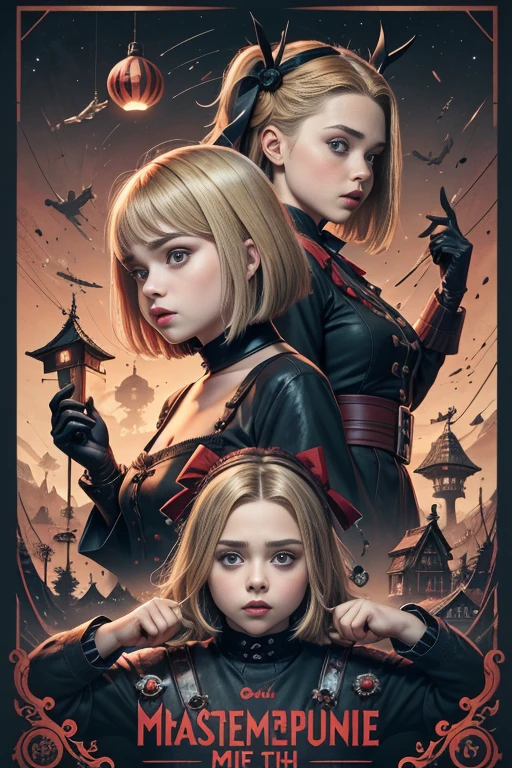 A half body, portrait of 3 girls German children long blonde hair of 12 years, red leather jackets, holding in their hands a cross, background of chains, chain, more chains, many chains, , red, red fire, many background flames.