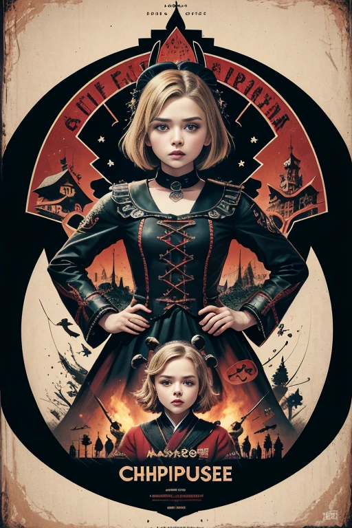 (masutepiece, Best Quality), chloë grace moretz、8K Wallpaper, Highly detailed, poster for, krampus, vintage horror, 1940's, christmas horror thriller movie poster, Bauhaus, shapes, lines, Abstract, propaganda, Gothic, Cinematic poster, Vintage,