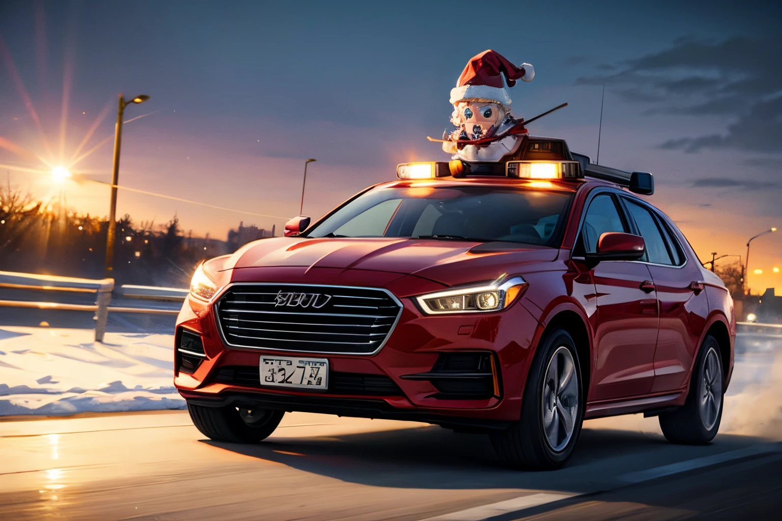 Patrol car chasing Santa Claus
