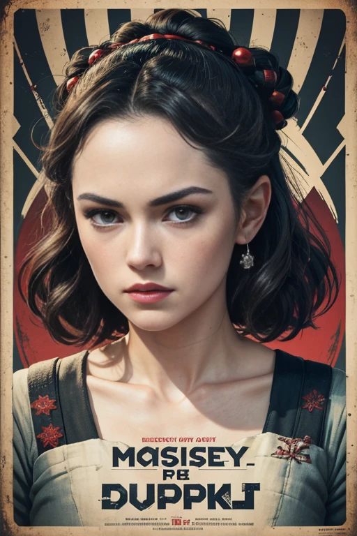 (masutepiece, Best Quality), Daisy Ridley、8K Wallpaper, Highly detailed, poster for, krampus, vintage horror, 1940's, christmas horror thriller movie poster, Bauhaus, shapes, lines, Abstract, propaganda, Gothic, Cinematic poster, Vintage,