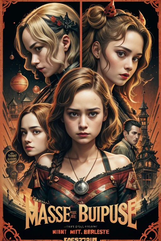 (masutepiece, Best Quality), Brie Larson、8K Wallpaper, Highly detailed, poster for, krampus, vintage horror, 1940's, christmas horror thriller movie poster, Bauhaus, shapes, lines, Abstract, propaganda, Gothic, Cinematic poster, Vintage,