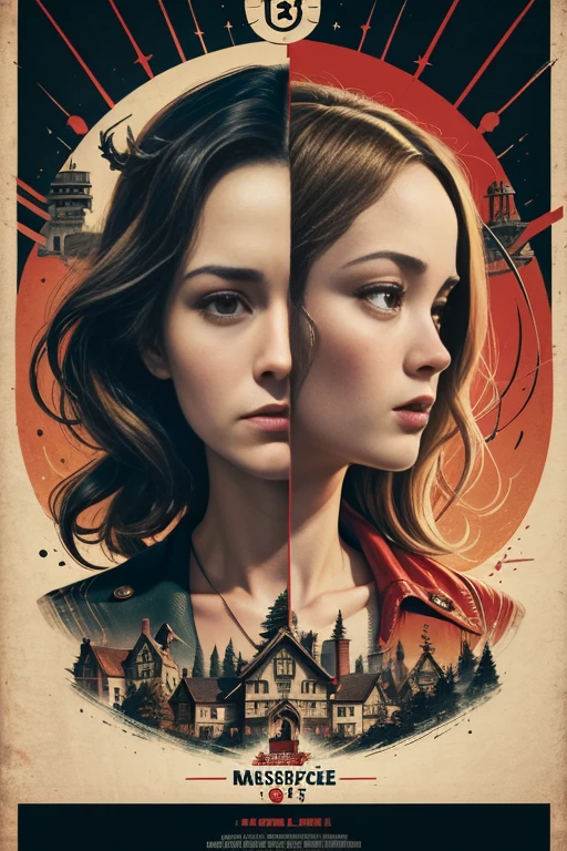 (masutepiece, Best Quality), Brie Larson、8K Wallpaper, Highly detailed, poster for, krampus, vintage horror, 1940's, christmas horror thriller movie poster, Bauhaus, shapes, lines, Abstract, propaganda, Gothic, Cinematic poster, Vintage,