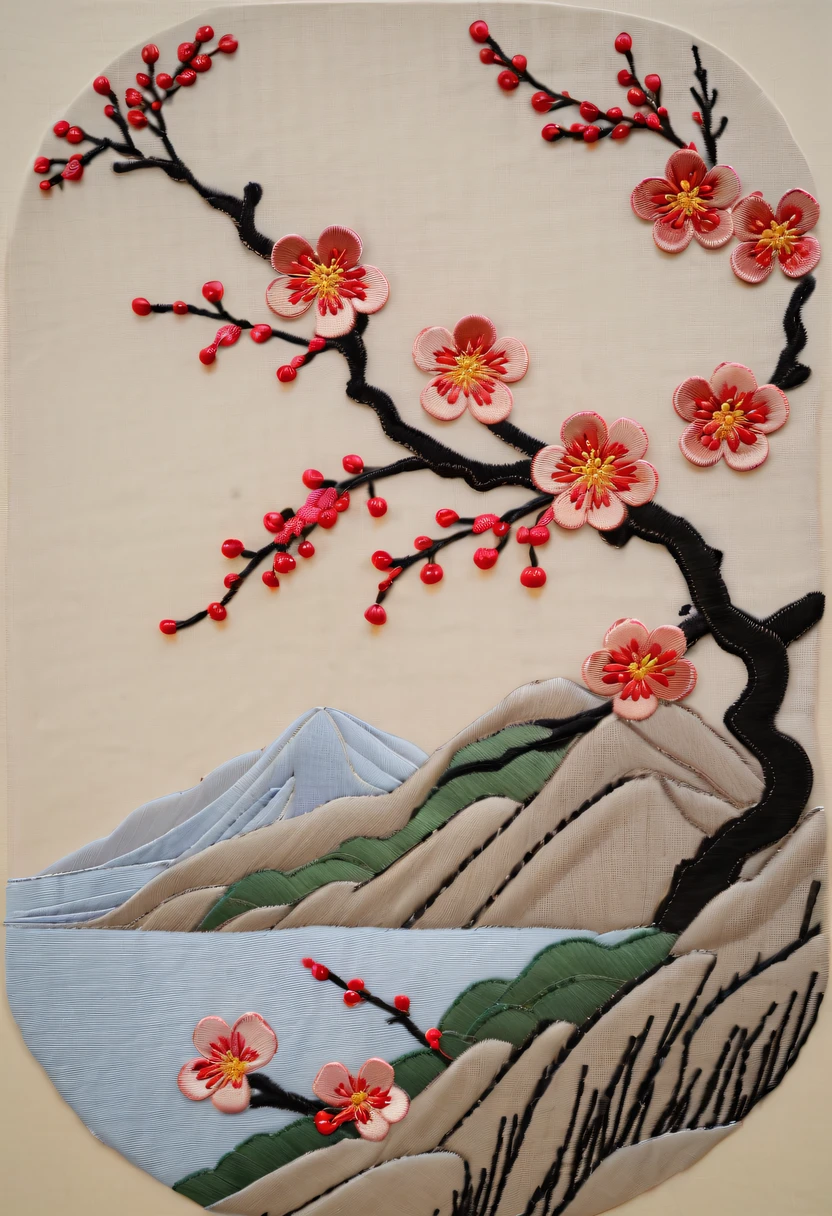 Folding fan embroidery works,Embroidered plum blossoms,