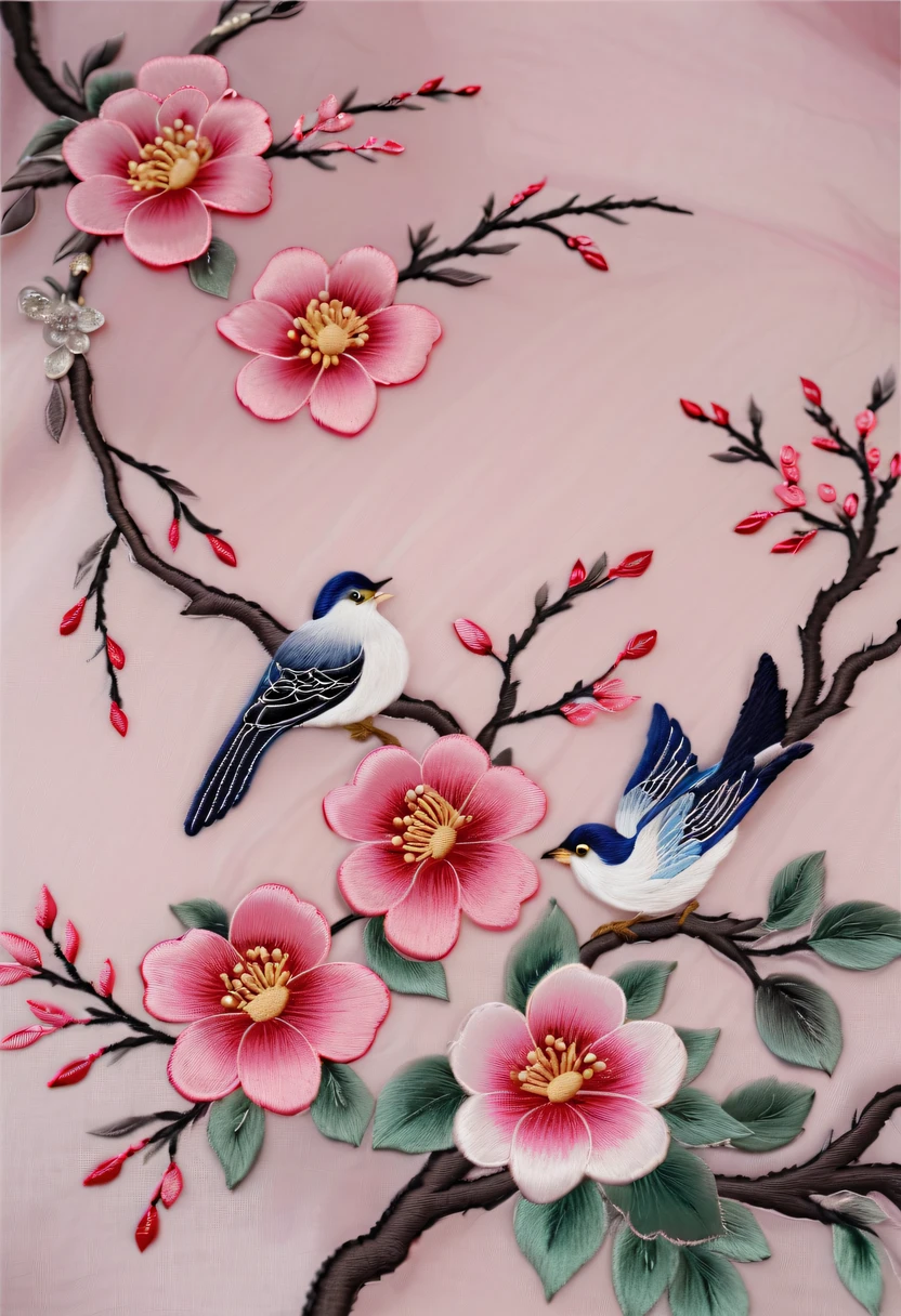 Draw an embroidery work,plum blossom embroidery,Chinese clothing design,Silk fabric,
