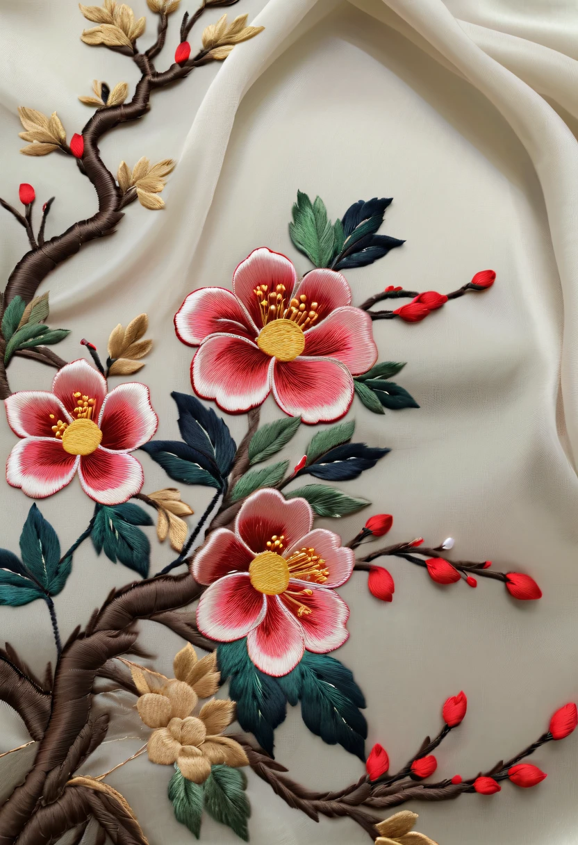 Draw an embroidery work,plum blossom embroidery,Chinese clothing design,Silk fabric,