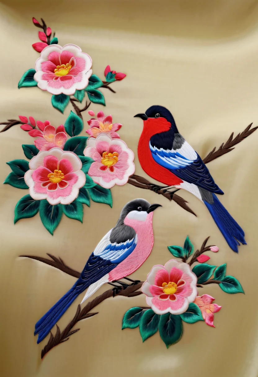 Draw an embroidery work,flower and bird embroidery,Chinese clothing design,Silk fabric,