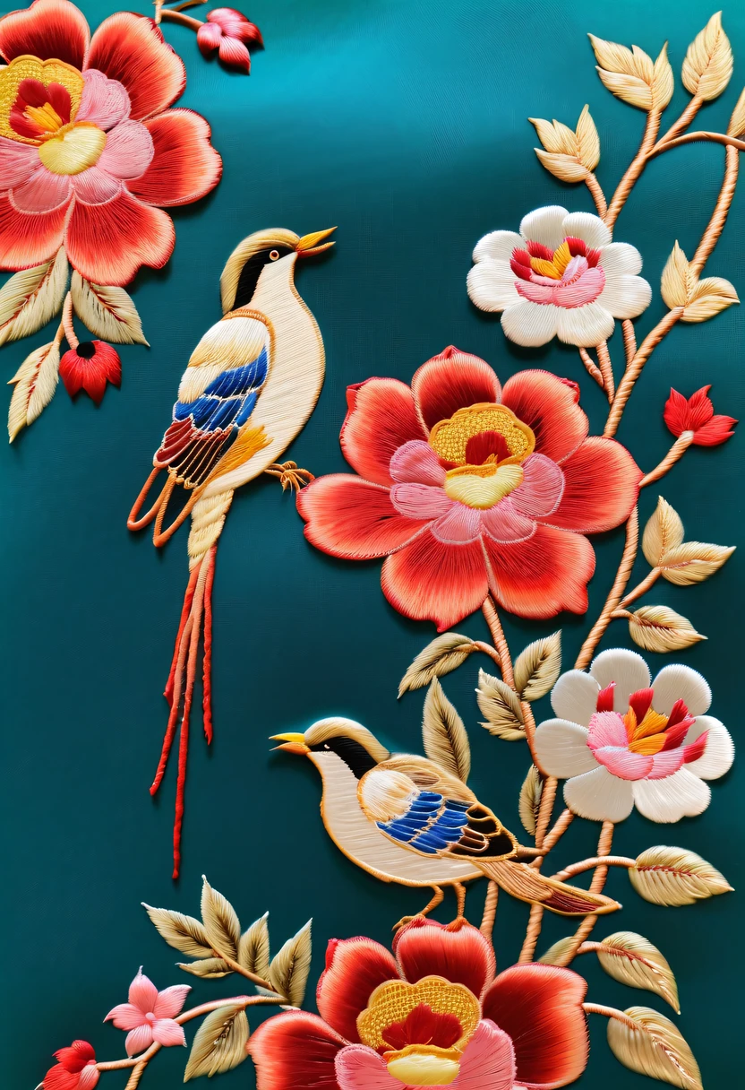 Draw an embroidery work,flower and bird embroidery,Chinese clothing design,Silk fabric,