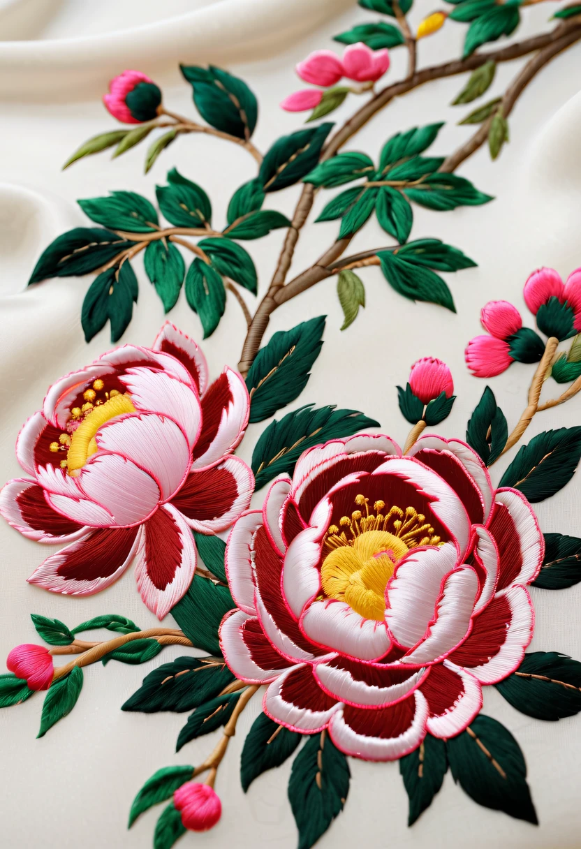 Draw an embroidery work,Peony embroidery,Chinese clothing design,Silk fabric,