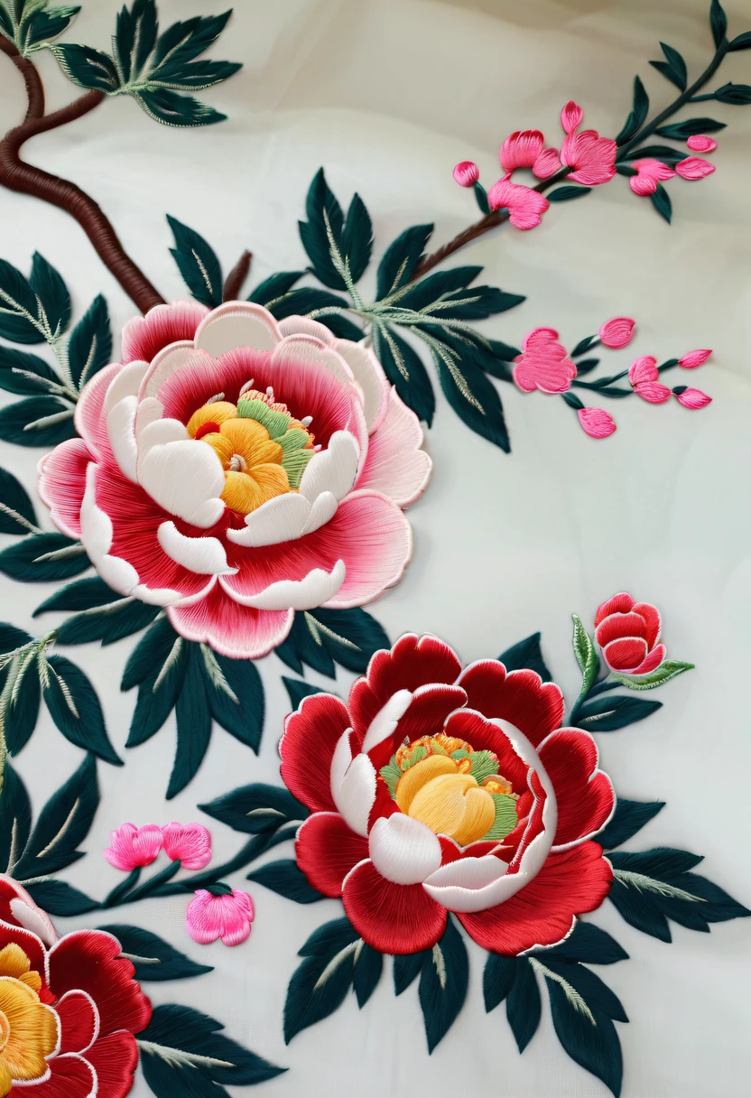 Draw an embroidery work,Embroidered plum blossoms,Chinese clothing design,Silk fabric,