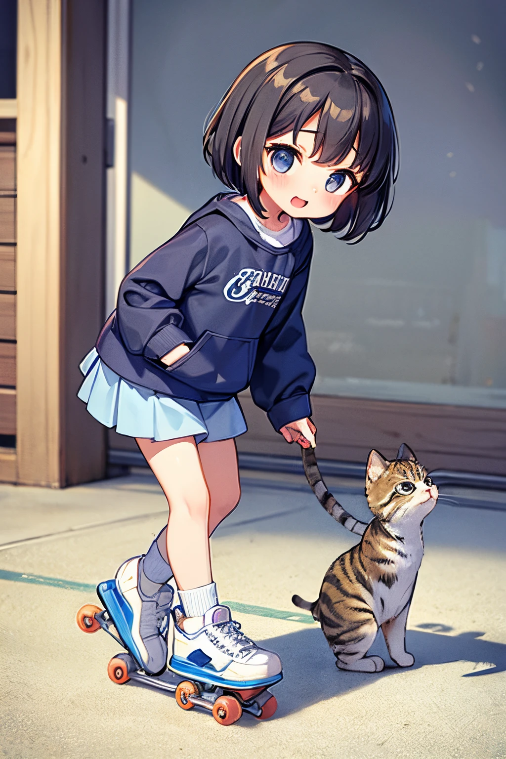 masterpiece、Cute、little girl and cute kitten, skate on the rink.