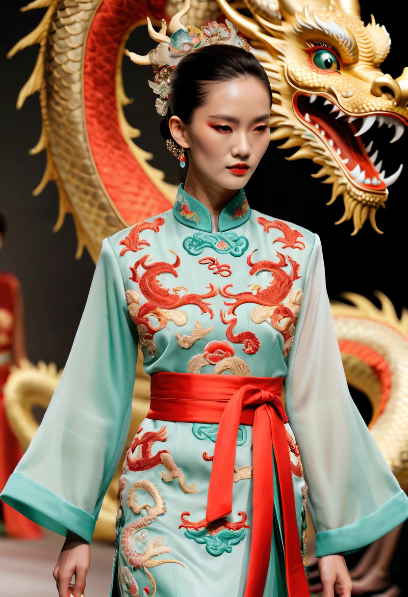 embroidered clothing,dragon embroidery,Chinese clothing design,catwalks,