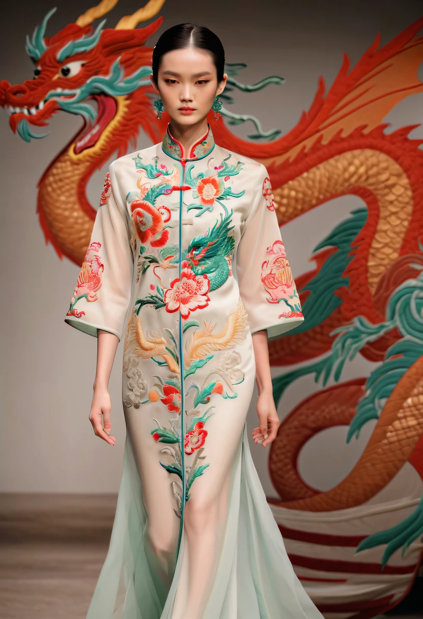 embroidered clothing,dragon embroidery,Chinese clothing design,catwalks,