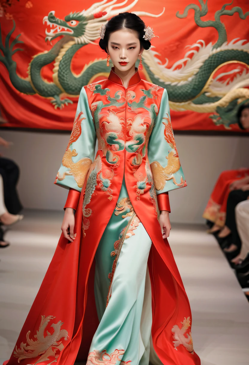embroidered clothing，dragon embroidery，Chinese clothing design，catwalks，