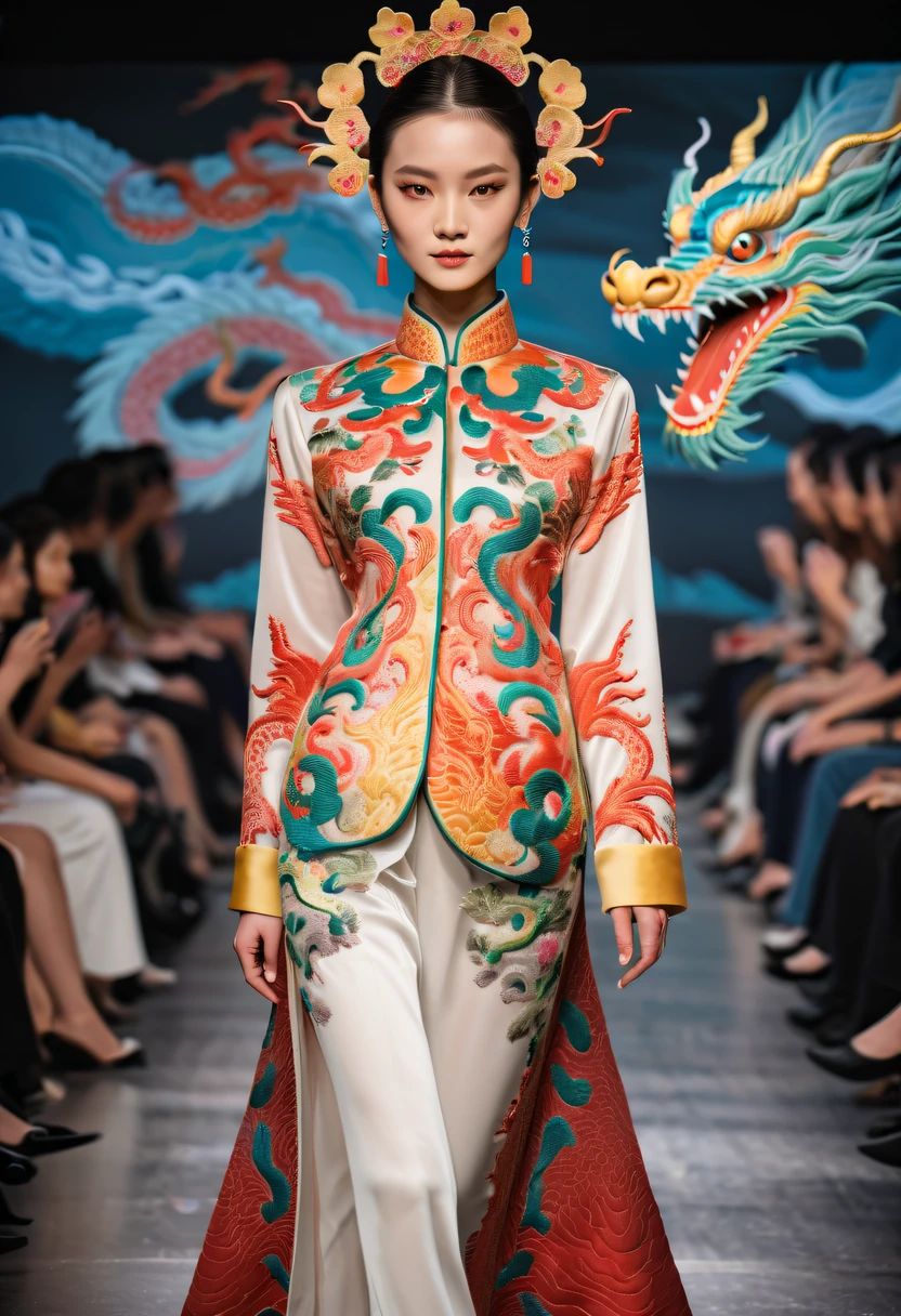 embroidered clothing,dragon embroidery,Chinese clothing design,catwalks,