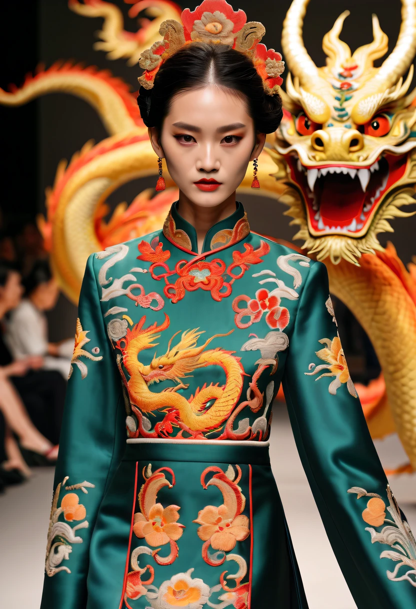 embroidered clothing,dragon embroidery,Chinese clothing design,catwalks,