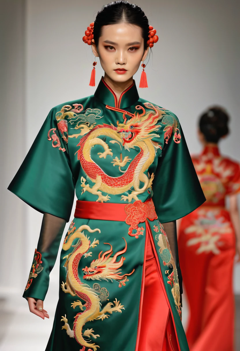 embroidered clothing,dragon embroidery,Chinese clothing design,catwalks,
