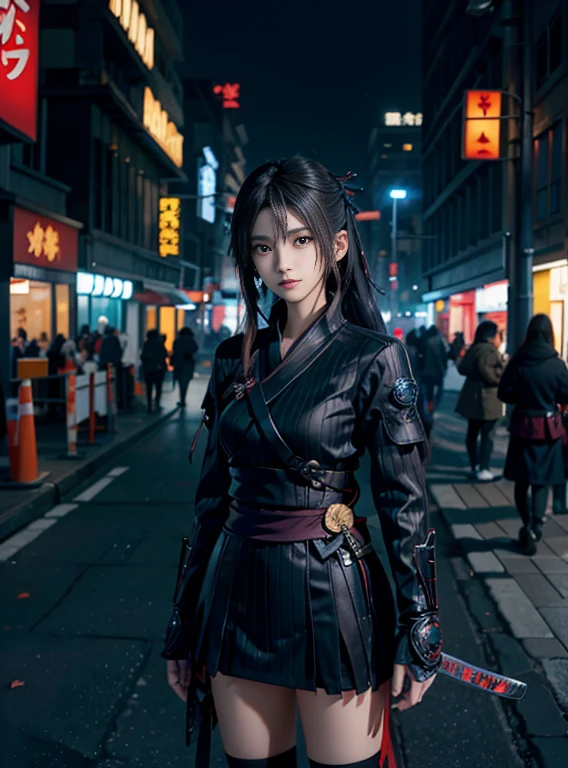 Anime girl with a sword in the city at night, from arknights, by Yang J, very beautiful cyberpunk samurai, anime style artwork, Trending on ArtStation pixiv, rossdraws sakimimichan, katanas, badass anime 8 K, Pixiv Contest Winner, by Kamagurka, Nezuko, inspired by Kanō Hōgai