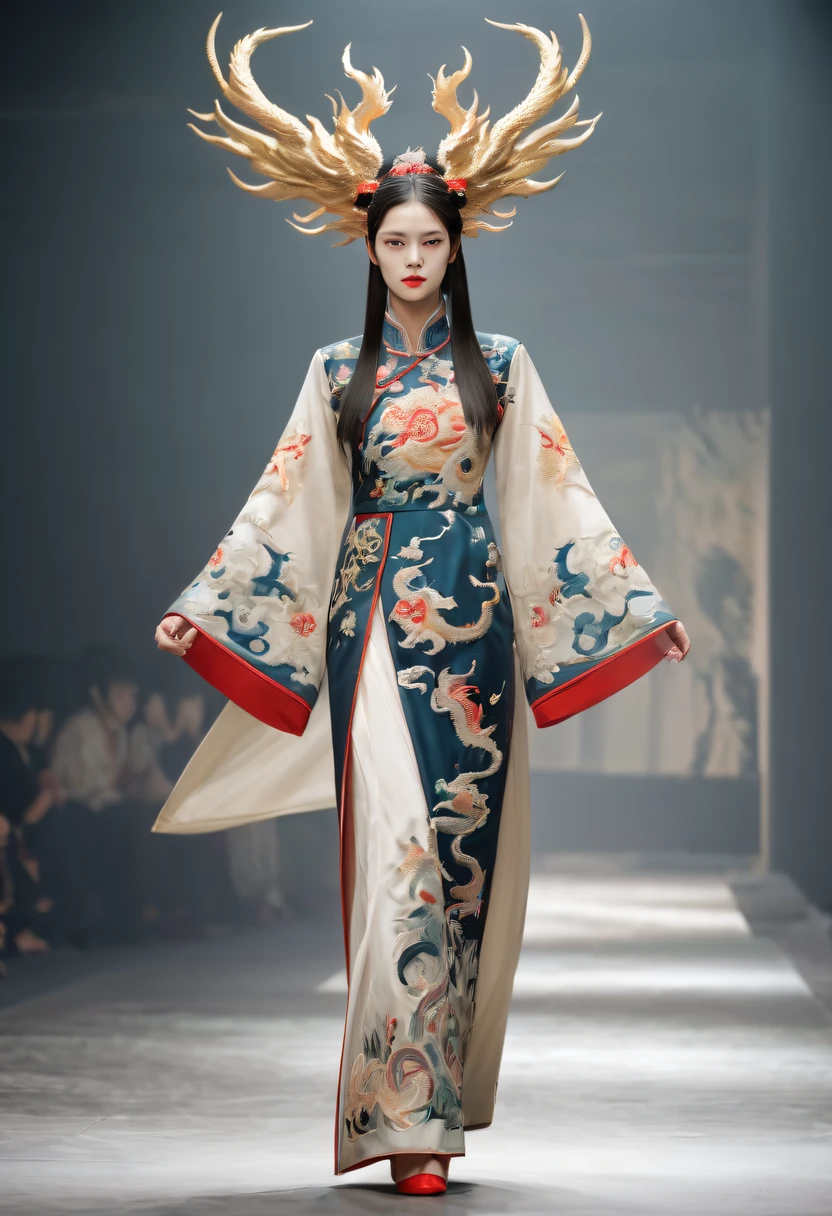 embroidered clothing,dragon embroidery,Chinese clothing design,catwalks,