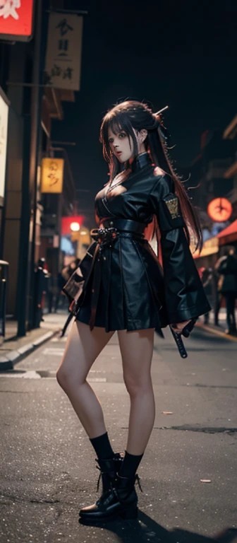 Anime girl with a sword in the city at night, from arknights, by Yang J, very beautiful cyberpunk samurai, anime style artwork, Trending on ArtStation pixiv, rossdraws sakimimichan, katanas, badass anime 8 K, Pixiv Contest Winner, by Kamagurka, Nezuko, inspired by Kanō Hōgai