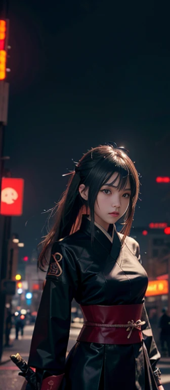 Anime girl with a sword in the city at night, from arknights, by Yang J, very beautiful cyberpunk samurai, anime style artwork, Trending on ArtStation pixiv, rossdraws sakimimichan, katanas, badass anime 8 K, Pixiv Contest Winner, by Kamagurka, Nezuko, inspired by Kanō Hōgai