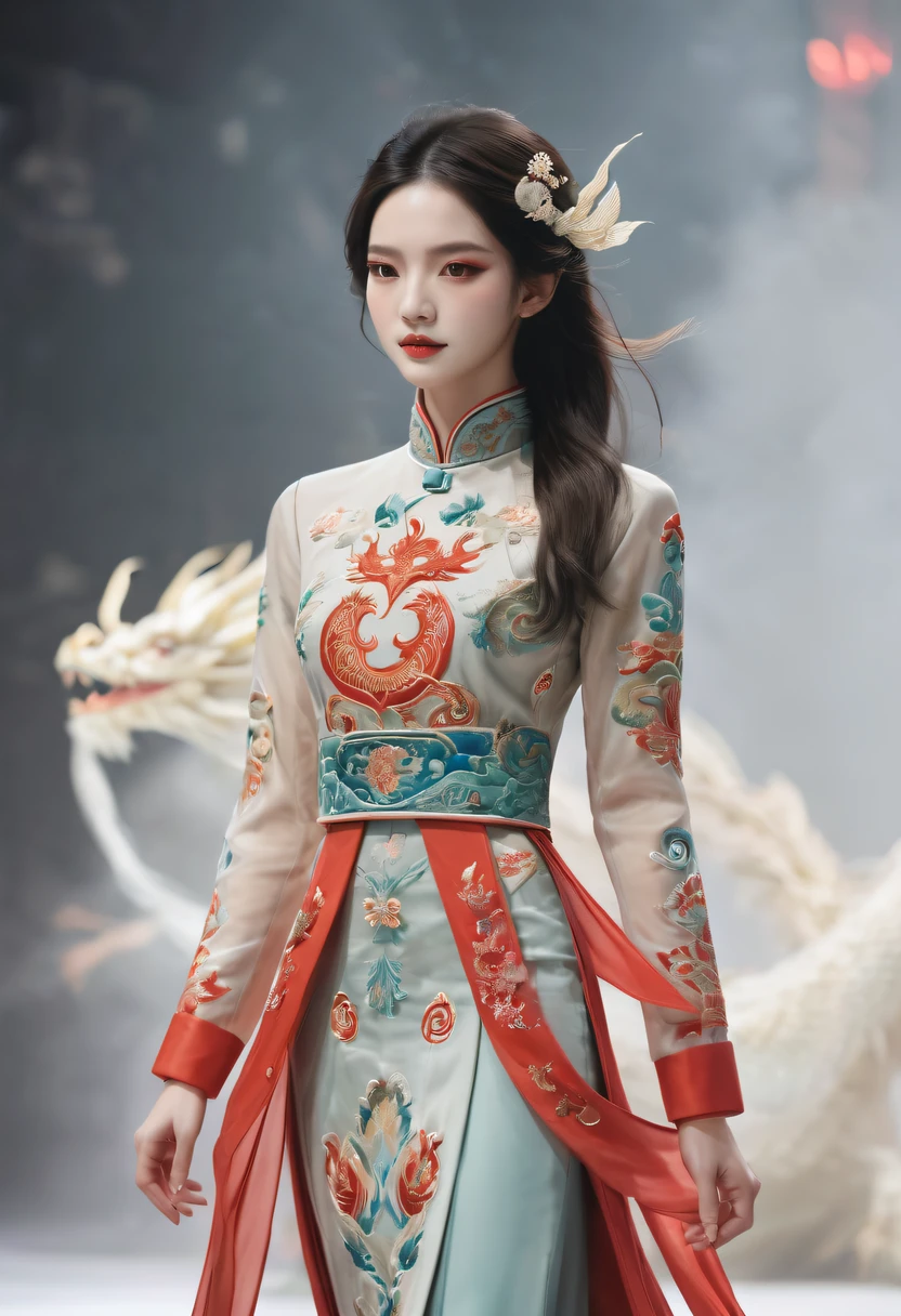embroidered clothing，dragon embroidery，Chinese clothing design，catwalks，