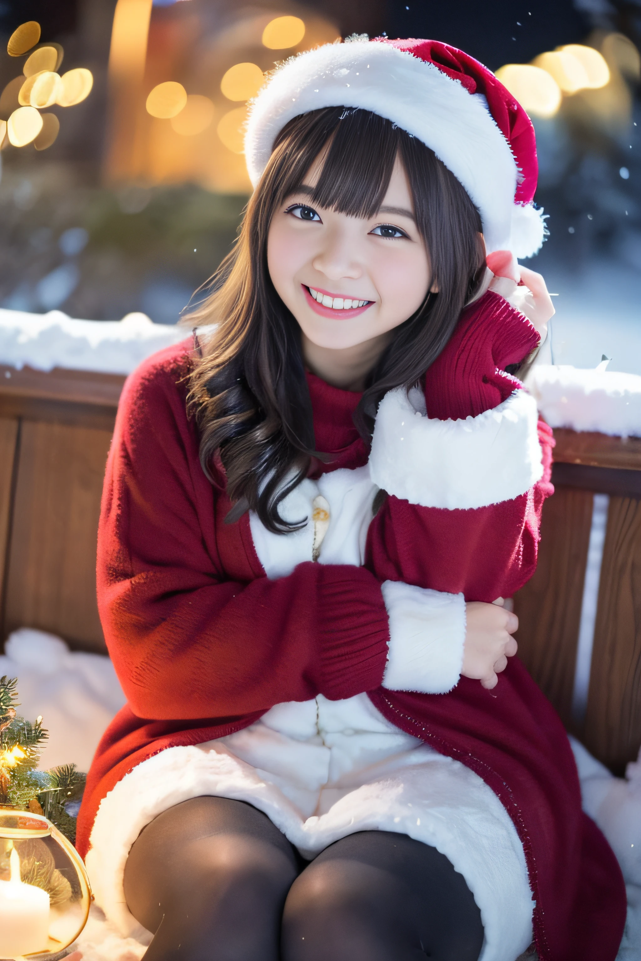 (Best Quality,4K,hight resolution,masutepiece:1.2),Realistic,Christmas,girl (12 years old),Hugging a big teddy bear,stuffed animal,Wear warm clothes,Snow falling in the background,Winter wonderland,Joyful expression,Magical atmosphere,Soft lighting,Vivid colors,Happiness,laught,Welcoming environment,Warmth,Smiling eyes,Curly hair,Colossal tits,Side Boo Boo,Shimmering decoration,Twinkling lights,toy train set,wrapped present,Rooftop with Santa Claus and reindeer flying in the distance,magic snowflake,christmas tree with ornaments,log cabin,curl up near the fireplace,hot chocolate with marshmallows,Peace and quiet,Excitement and anticipation,Snowy landscape,childhood innocence,Enchanted moments,Playful laughter,Upholstered stockings,Holiday spirit,love and togetherness.thighs thighs thighs thighs、off shoulders